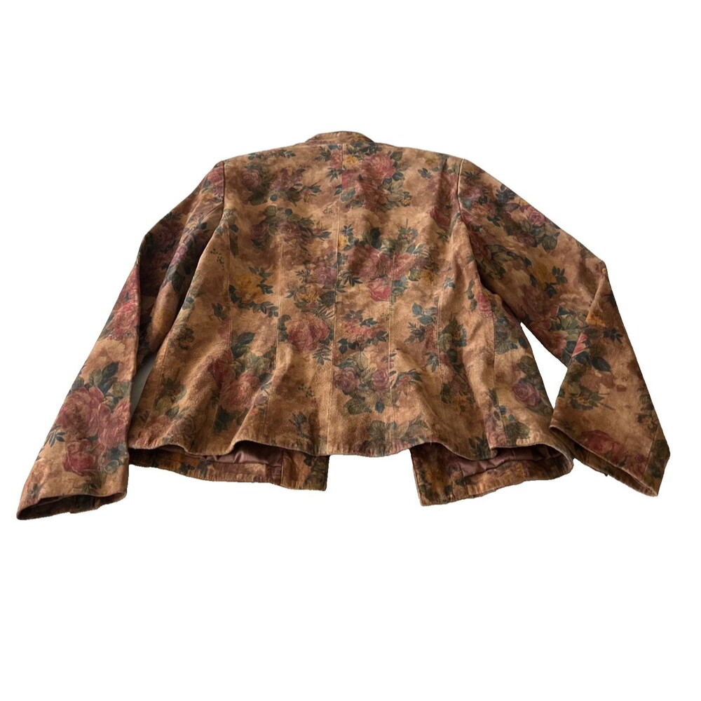 VS2 Women’s Genuine Suede Floral Jacket size L Snap Front Stand Collar Shacket - Picture 3 of 10